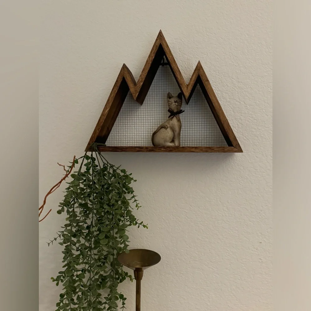 Handcrafted Rustic Wooden Brown Mountain Display Shelf Wall Decor